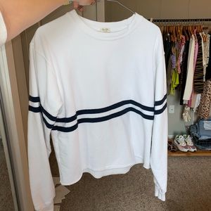 John Galt white crewneck with blue stripes